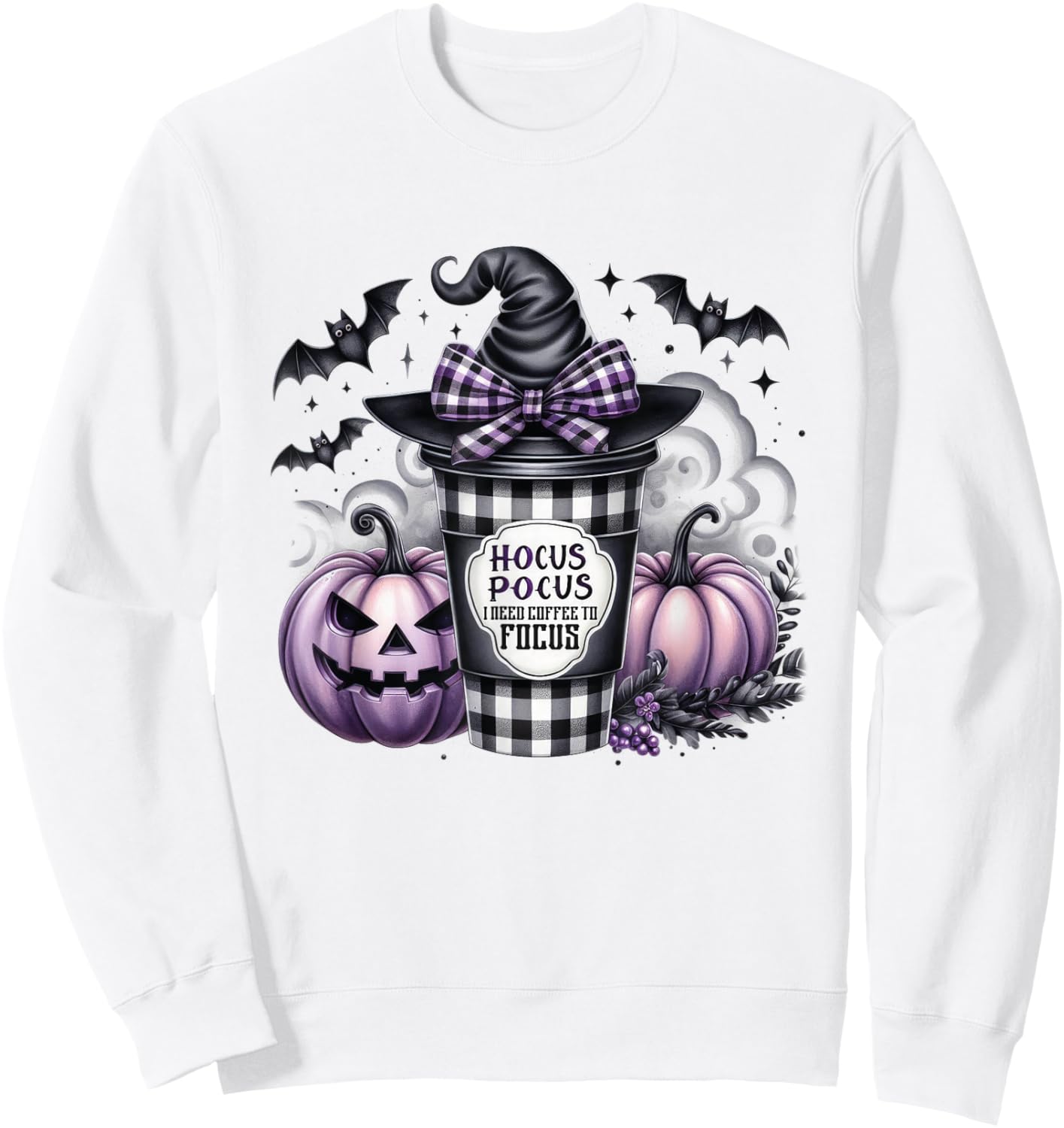 Hocus Pocus I Need Coffee To Focus Halloween Witch Costume Sweatshirt - Sweatshirt | White