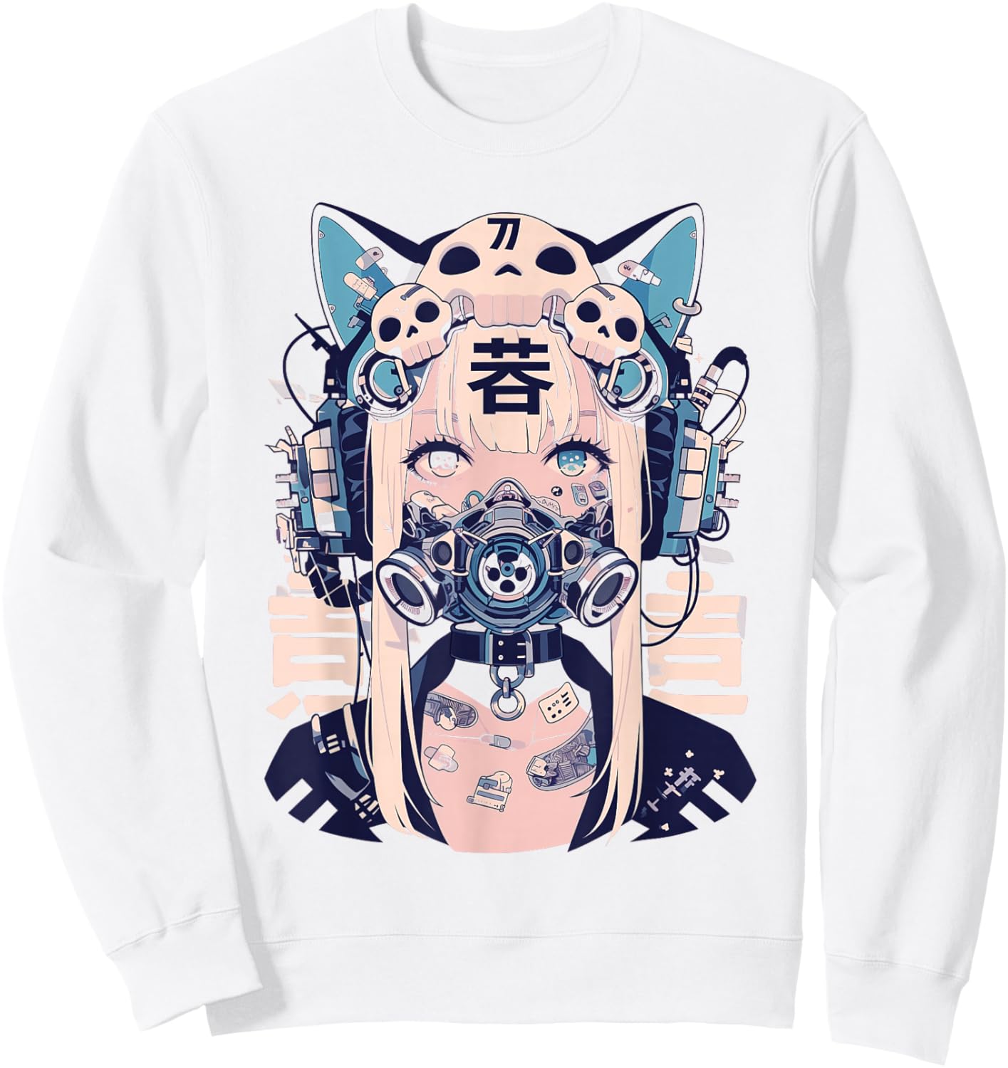 Anime Manga Cyberpunk Aesthetic Techwear Harajuku Cat Girl Sweatshirt - Sweatshirt | White