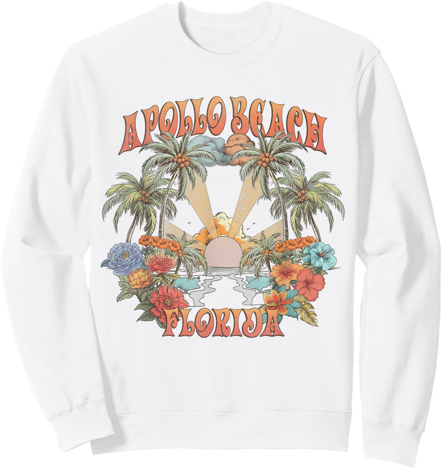 Vintage Apollo Beach Florida Tropical Sunset Groovy Sweatshirt - Sweatshirt | White