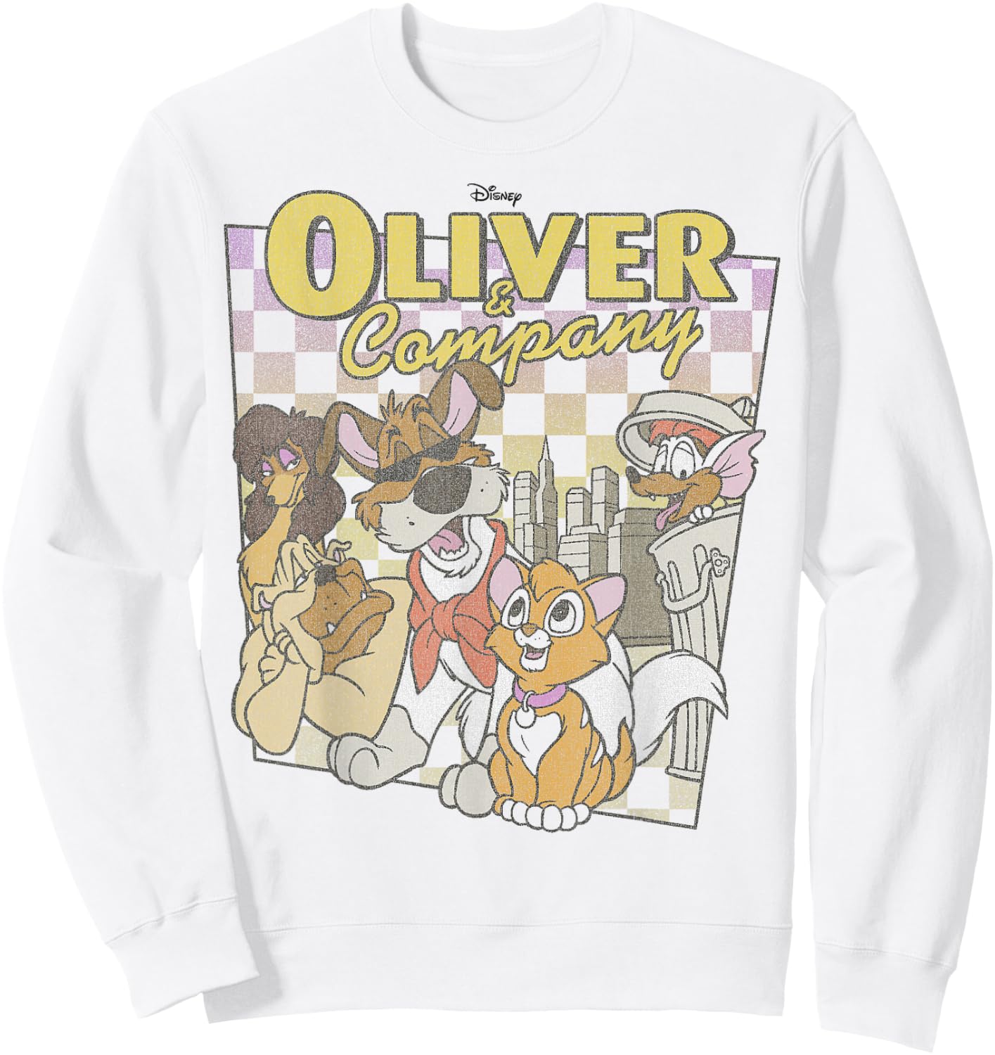 Disney Oliver & Company Checkerboard Poster Sweatshirt - Sweatshirt | White