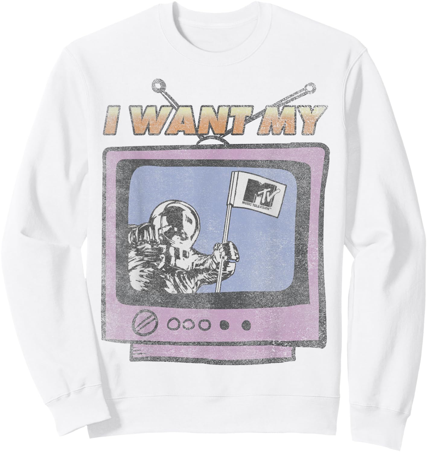 MTV I Want My MTV Moon Man TV Logo Sweatshirt - Sweatshirt | White