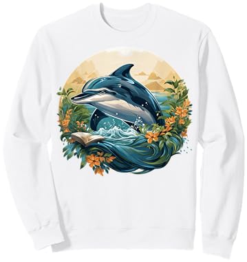 Dolphin Reading Book Sweatshirt - Sweatshirt | White