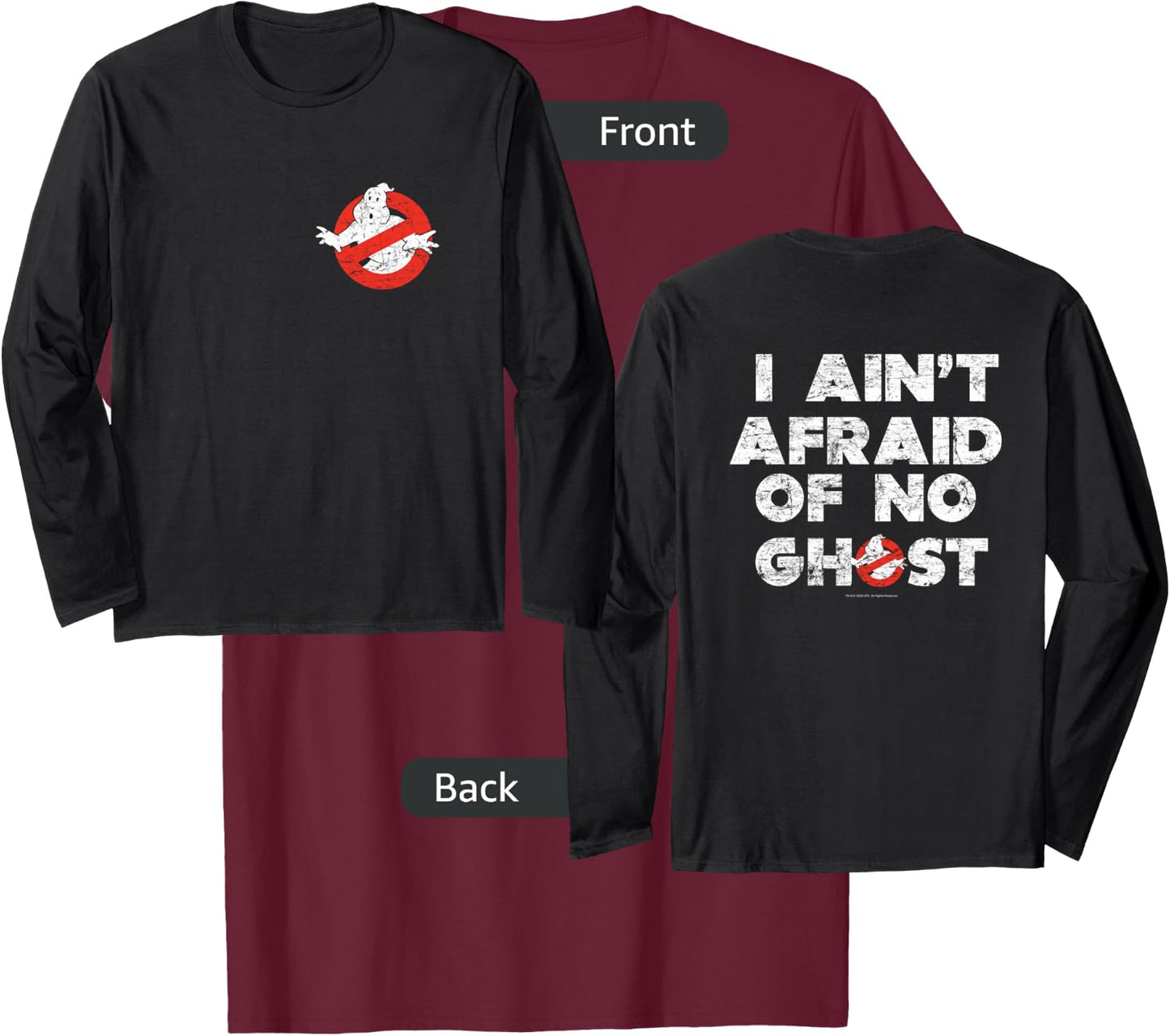 Ghostbusters Front and Back I Ain't Afraid Distressed Movie T-Shirt - T-Shirt | Maroon