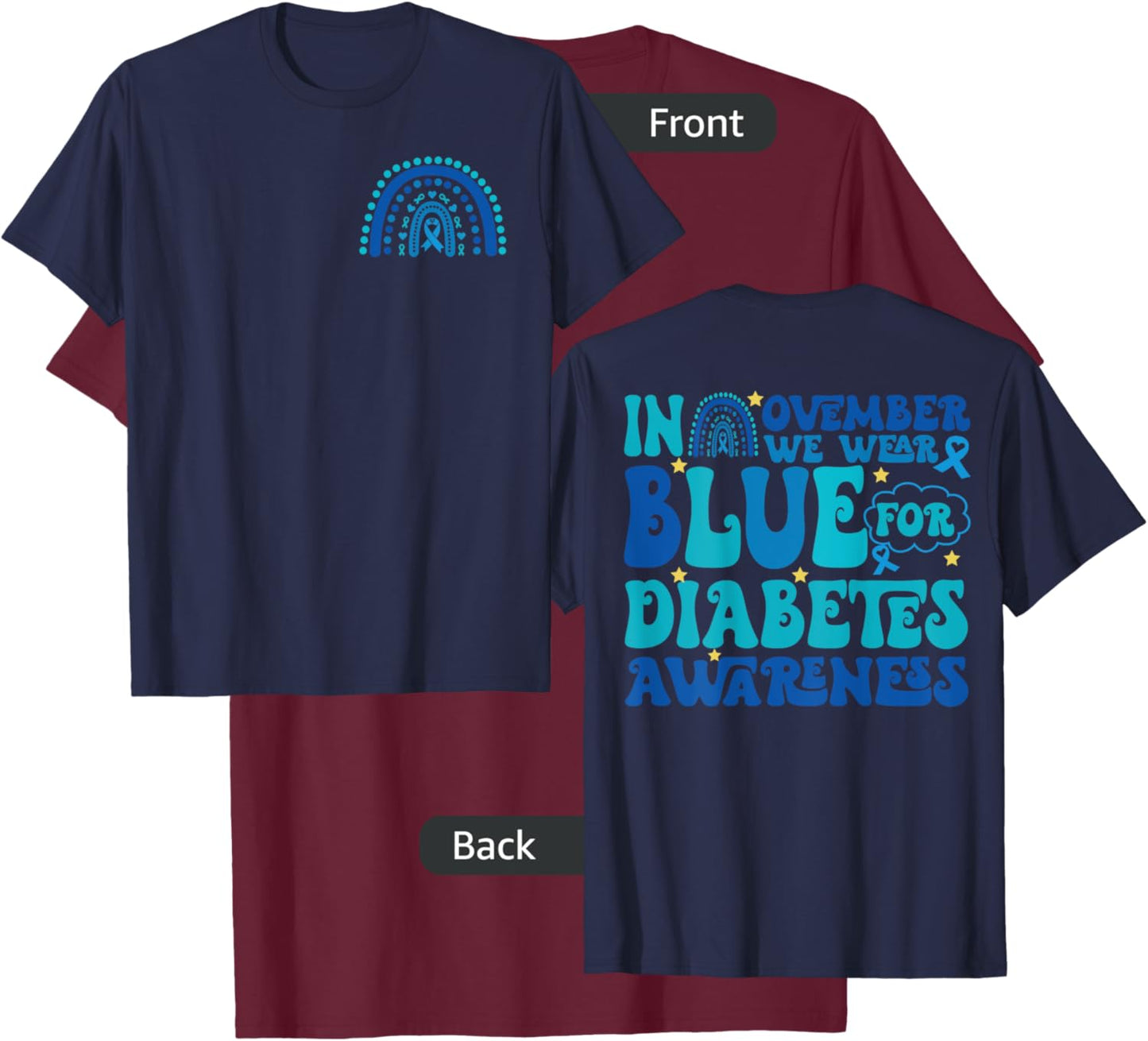Groovy In November We Wear Blue Diabetes Awareness (2sided) T-Shirt - T-Shirt | Maroon