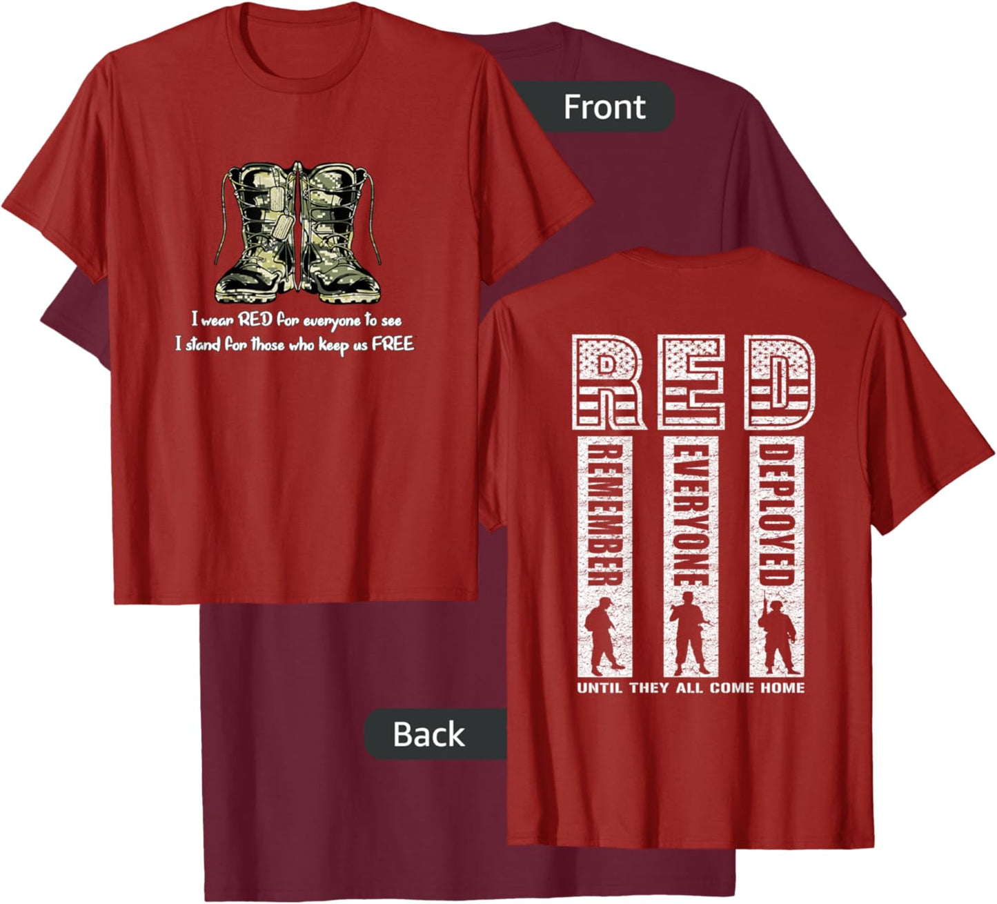(2 Sided Print) Red Friday Military Veteran T-Shirt - T-Shirt | Maroon