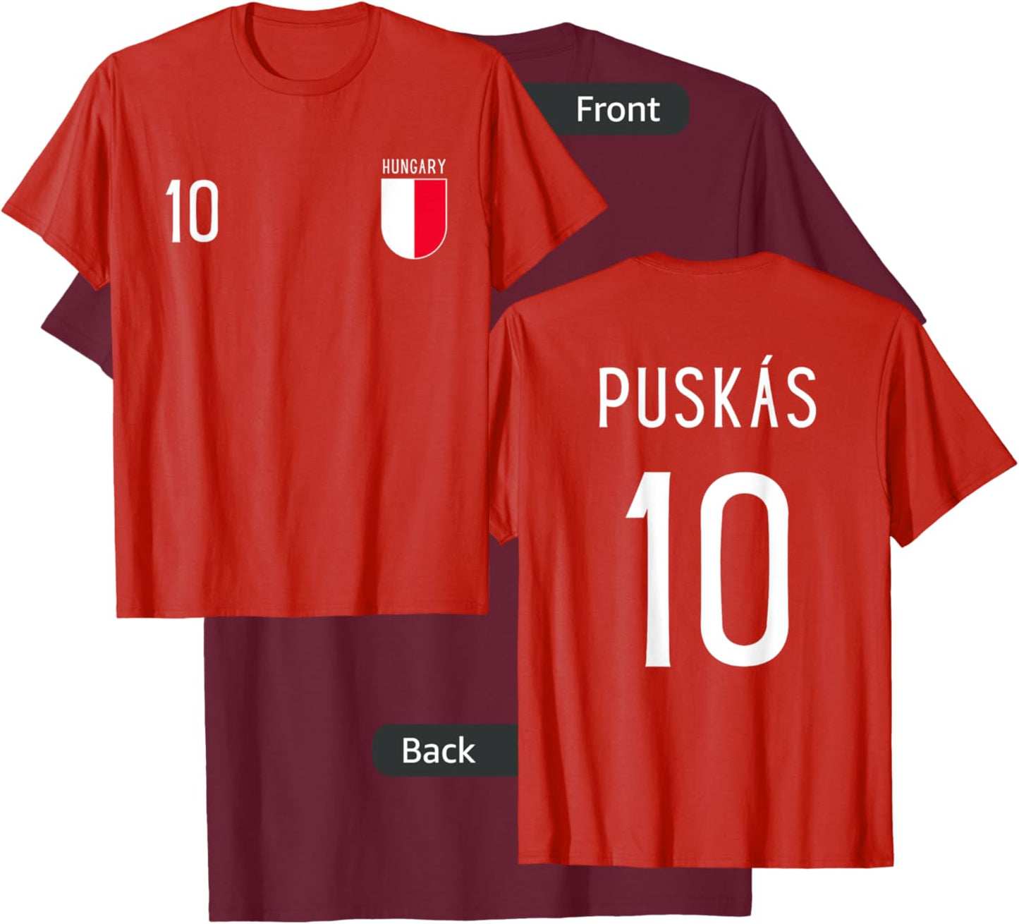 Hungary Number 10 Jersey Football # Ten Hungarian T-Shirt - T-Shirt | Maroon