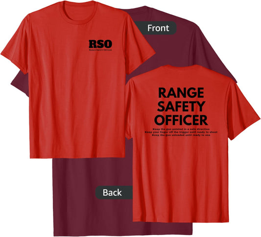 Camp Eagle Rock Range Safety Officer - Red, X-Small, Classic Fit, Double Sided Gun Safety Rules T-Shirt - T-Shirt | Maroon