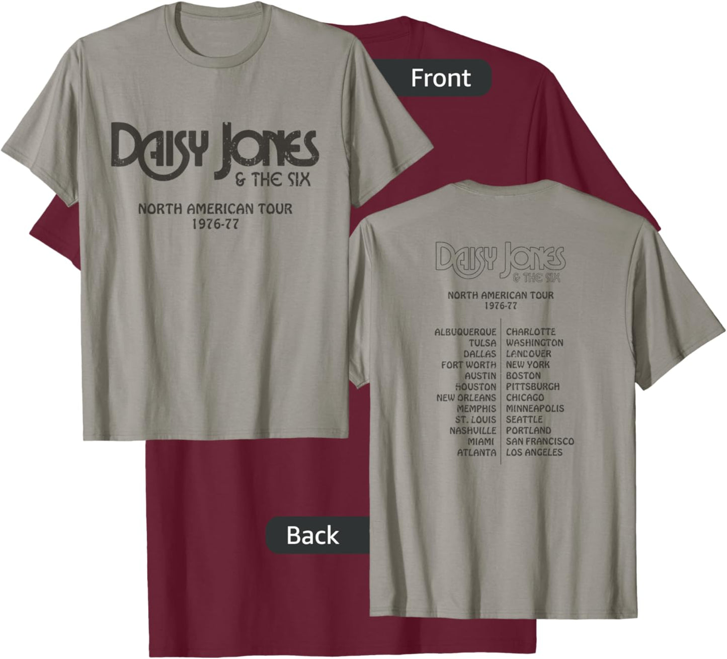 Daisy Jones & the Six - North American Tour 1976-77 Vintage T-Shirt - T-Shirt | Maroon