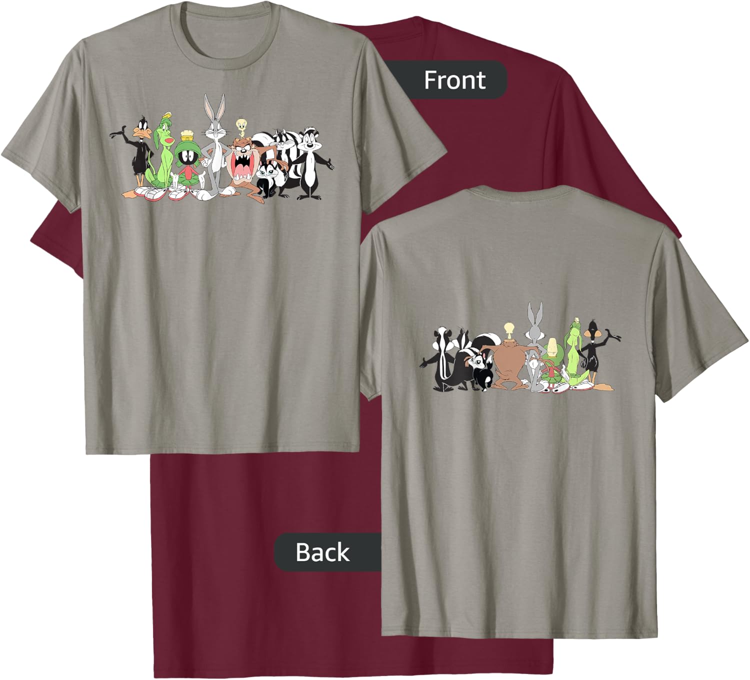Looney Tunes Group Shot Line Up Front & Back T-Shirt - T-Shirt | Maroon