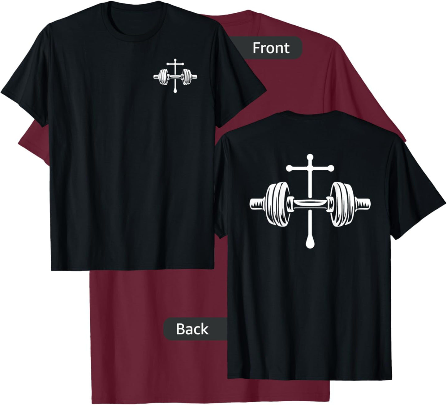 Christian Gym Cross Legend Workout Front Back Dumbbell Logo T-Shirt - T-Shirt | Maroon
