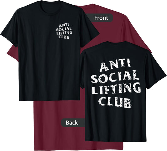 Anti Social Lifting Club: Distressed White (Front + Back) T-Shirt - T-Shirt | Maroon