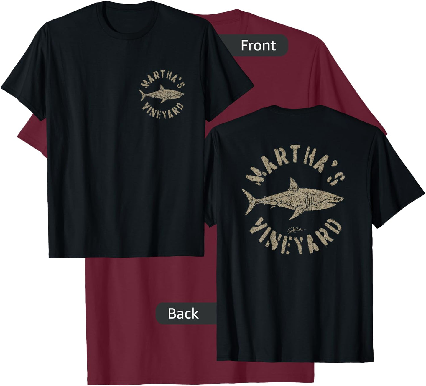 JCombs: Martha's Vineyard, MA, Great White Shark T-Shirt - T-Shirt | Maroon