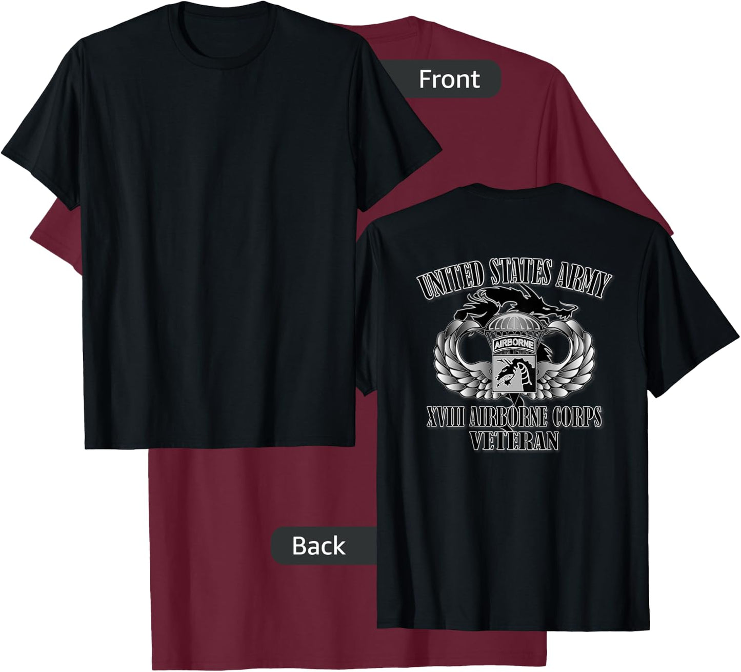 XVIII Airborne Corps- Veteran (Back Design) T-Shirt - T-Shirt | Maroon