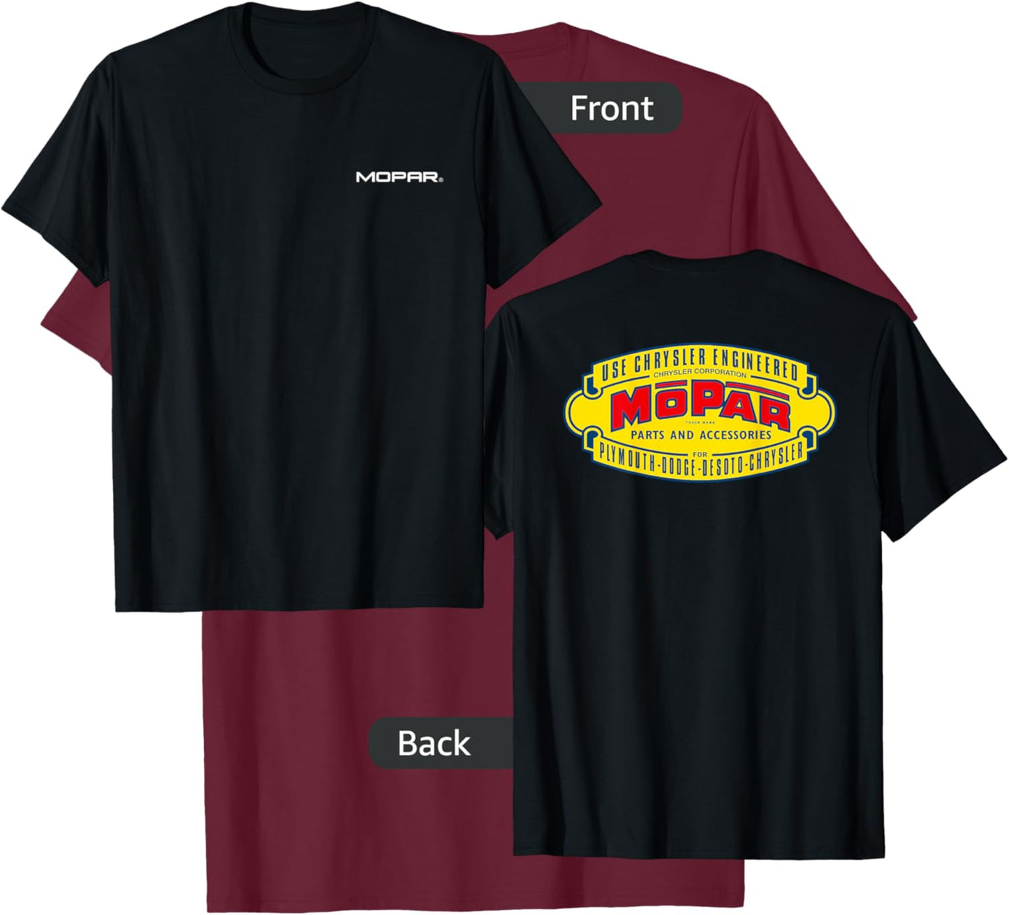 Mopar Vintage 1937-1947 Logo (Front/Back Print) T-Shirt - T-Shirt | Maroon