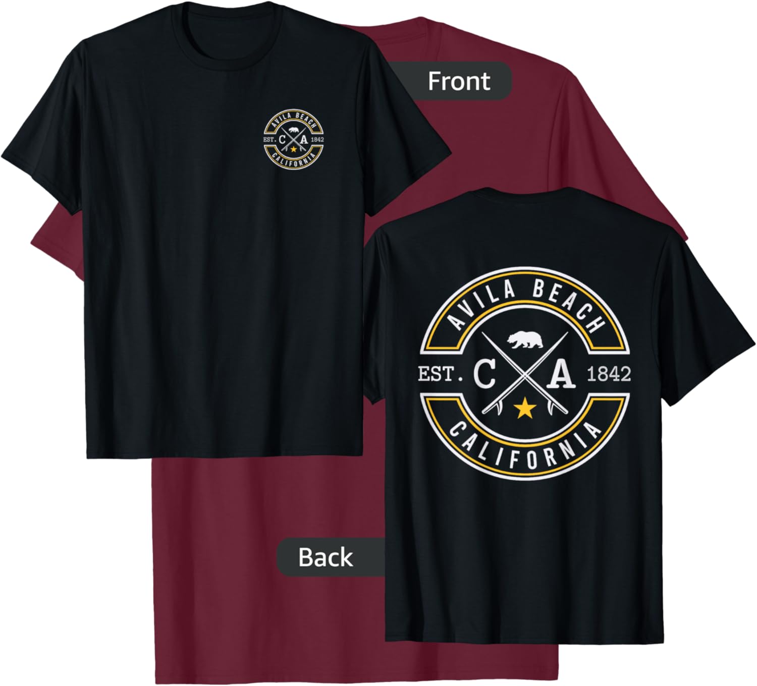 Avila Beach California CA Retro Surfer Beach Front & Back Women T-Shirt - T-Shirt | Maroon
