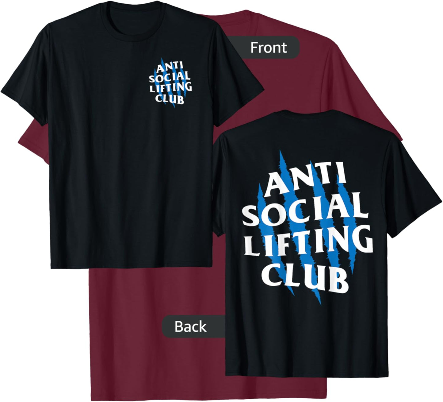 Anti Social Lifting Club: Beast Claws Blue (Front + Back) T-Shirt - T-Shirt | Maroon