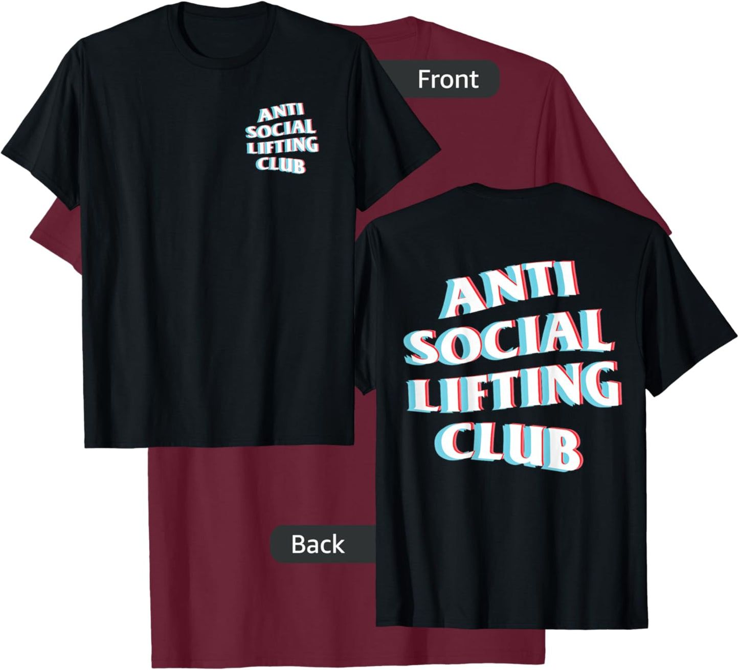 Anti Social Lifting Club: Focus Trippy Blurry (Front + Back) T-Shirt - T-Shirt | Maroon