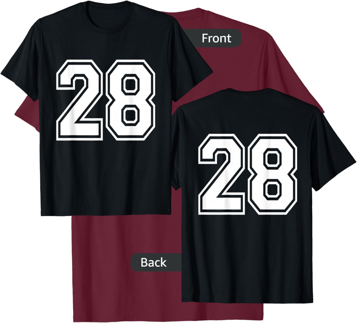 Number 28 Front + Back Varsity Sports Team 28th Birthday T-Shirt - T-Shirt | Maroon