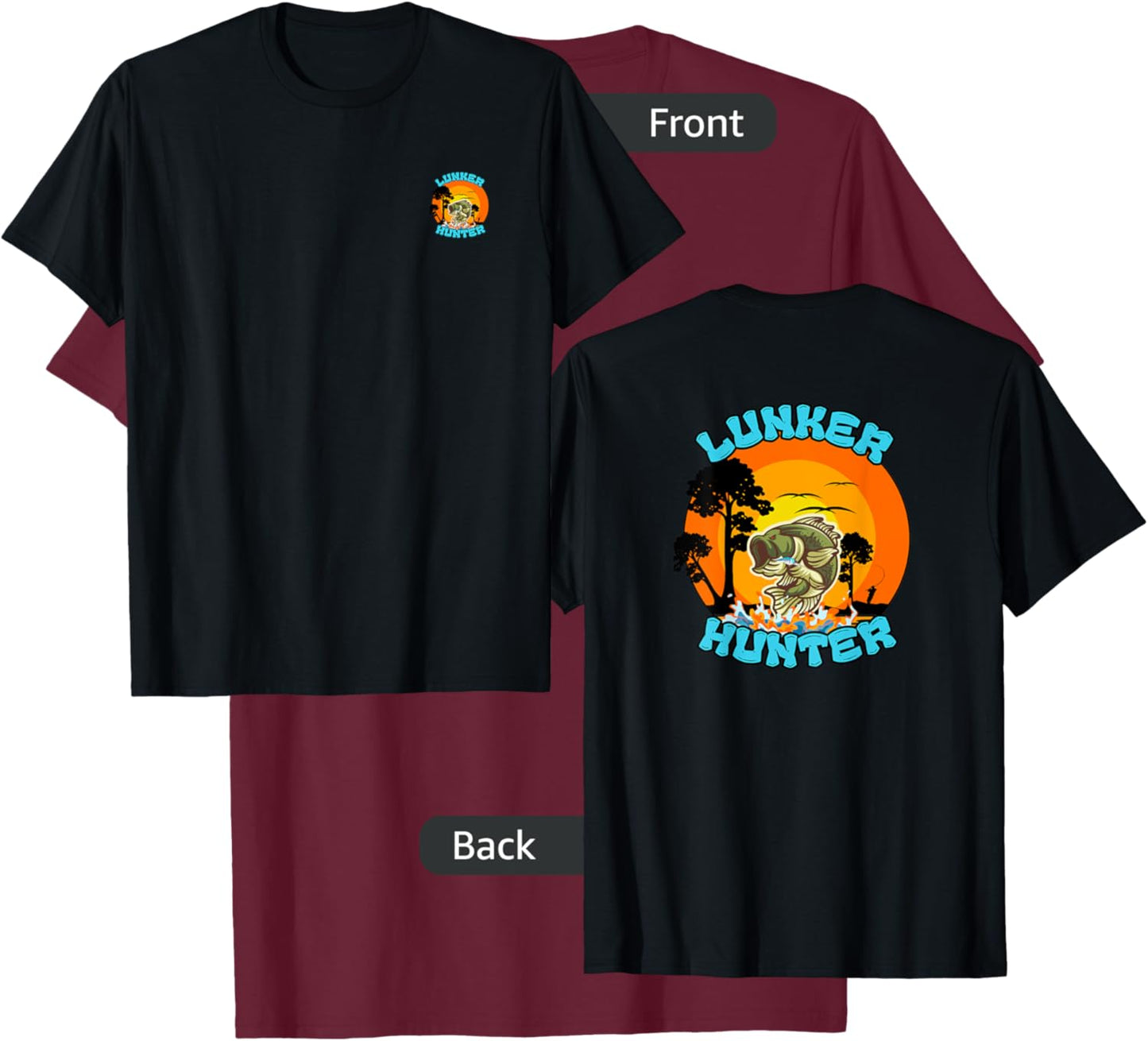 Bass Fishing Lunker Hunter Fisherman T-Shirt - T-Shirt | Maroon