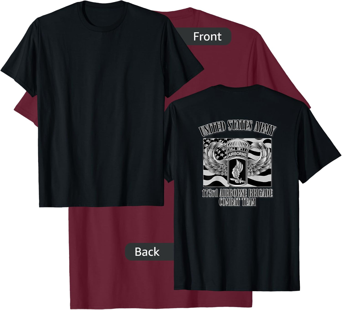 U.S. Army 173rd Airborne Brigade Combat Team (Back Design) T-Shirt - T-Shirt | Maroon