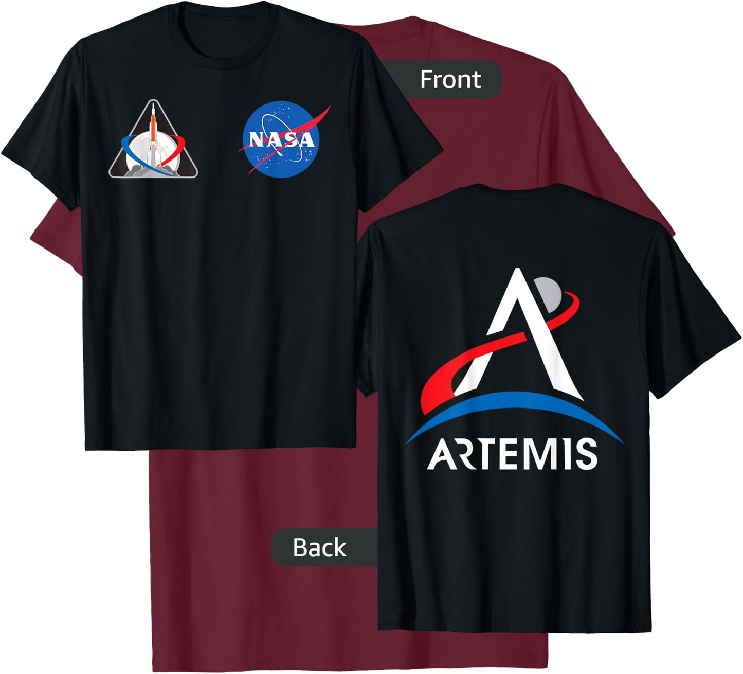 Artemis Mission 1 One Badge NASA Logo Front and Back Design T-Shirt - T-Shirt | Maroon