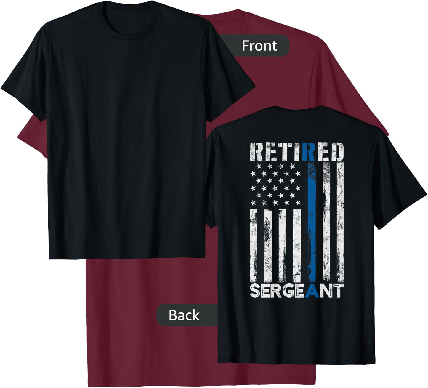 Retired Sergeant Police gift Thin Blue Line American Flag T-Shirt - T-Shirt | Maroon