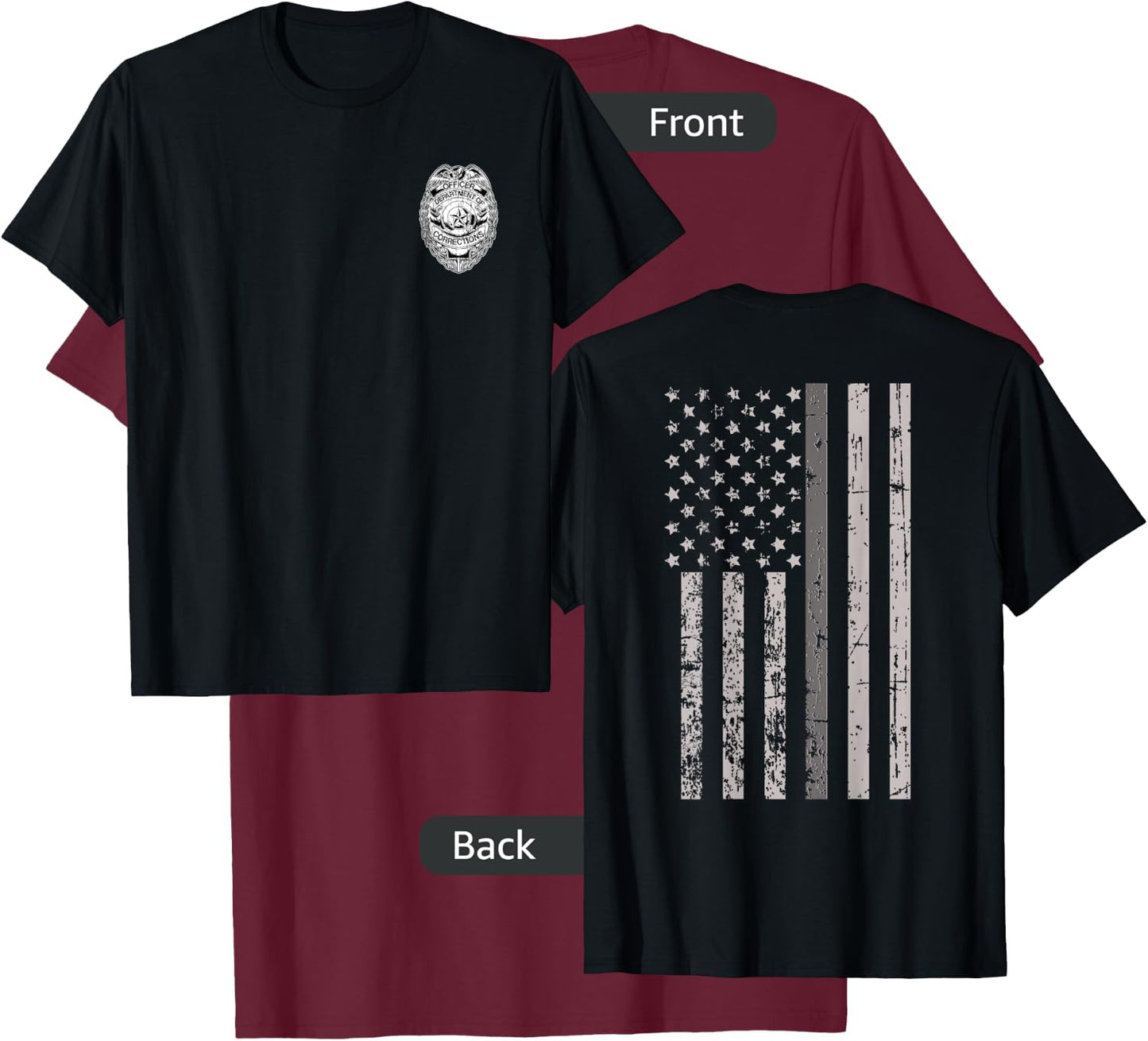 Corrections Officer Gifts Flag Thin Gray Silver Line 2-Sided T-Shirt - T-Shirt | Maroon