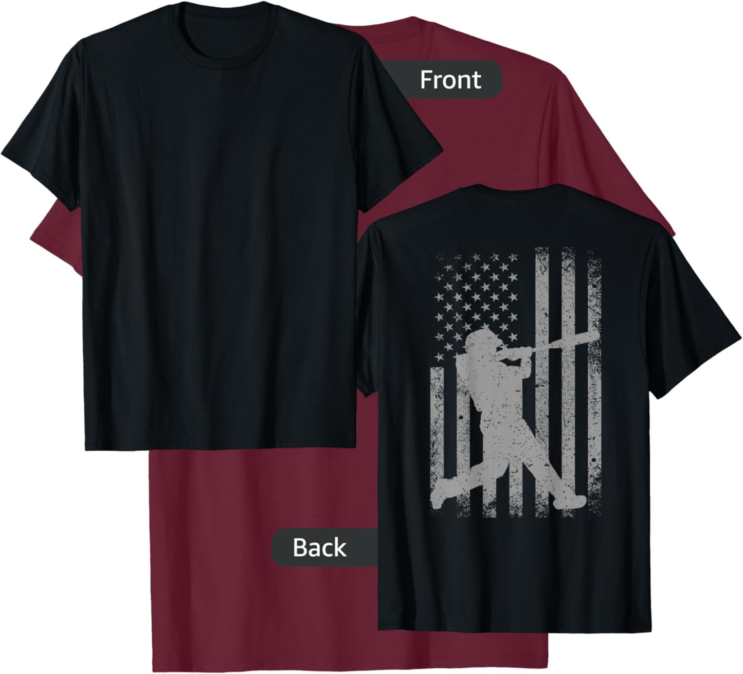 Vintage July 4th Baseball USA American flag On Back Print T-Shirt - T-Shirt | Maroon