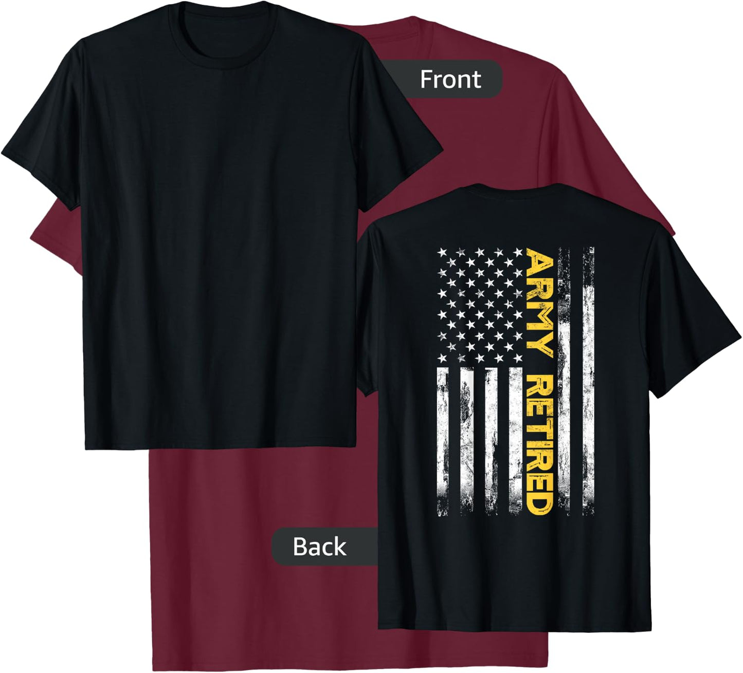 Army Retired Military Army Thin Goldline American Flag T-Shirt - T-Shirt | Maroon