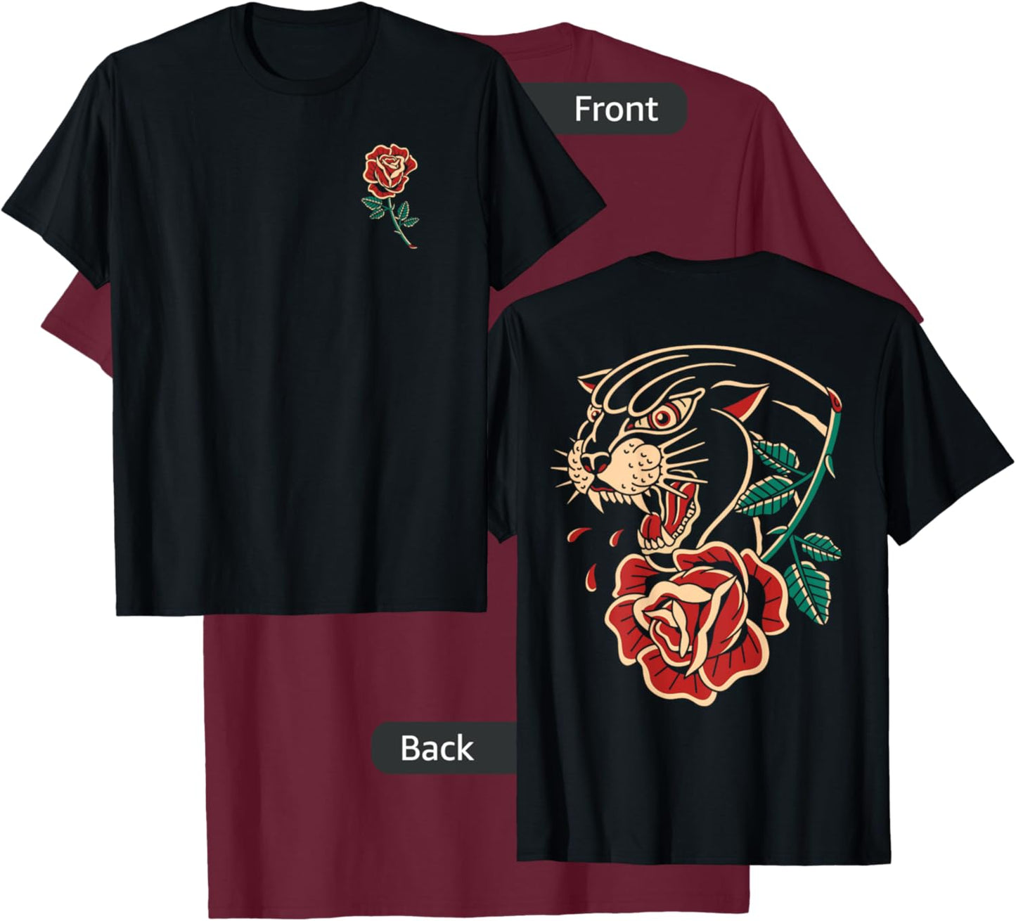 Panther Rose Traditional Tattoo Artist Tattoo Ink Old School T-Shirt - T-Shirt | Maroon