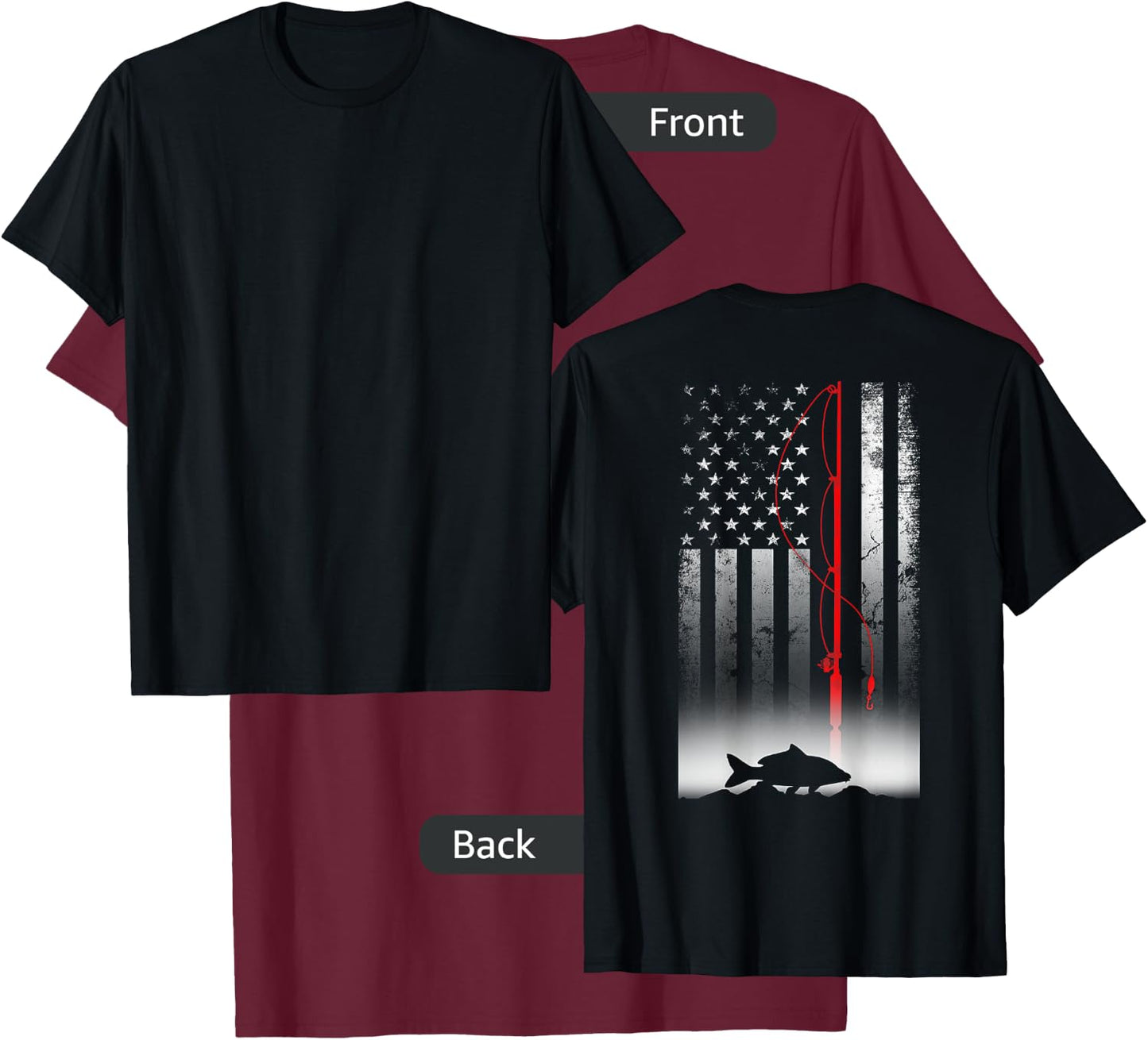 Fishing Pole American Flag Gift Patriotic Fisherman Small T-Shirt - T-Shirt | Maroon
