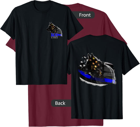 K9 Thin Blue Line American Flag German Shepherd 2 Sided T-Shirt - T-Shirt | Maroon