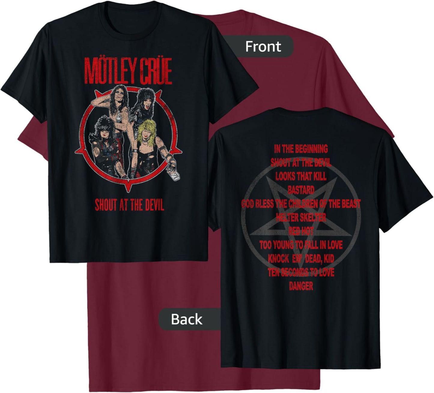 Mötley Crüe – SATD Tracklist T-Shirt - T-Shirt | Maroon