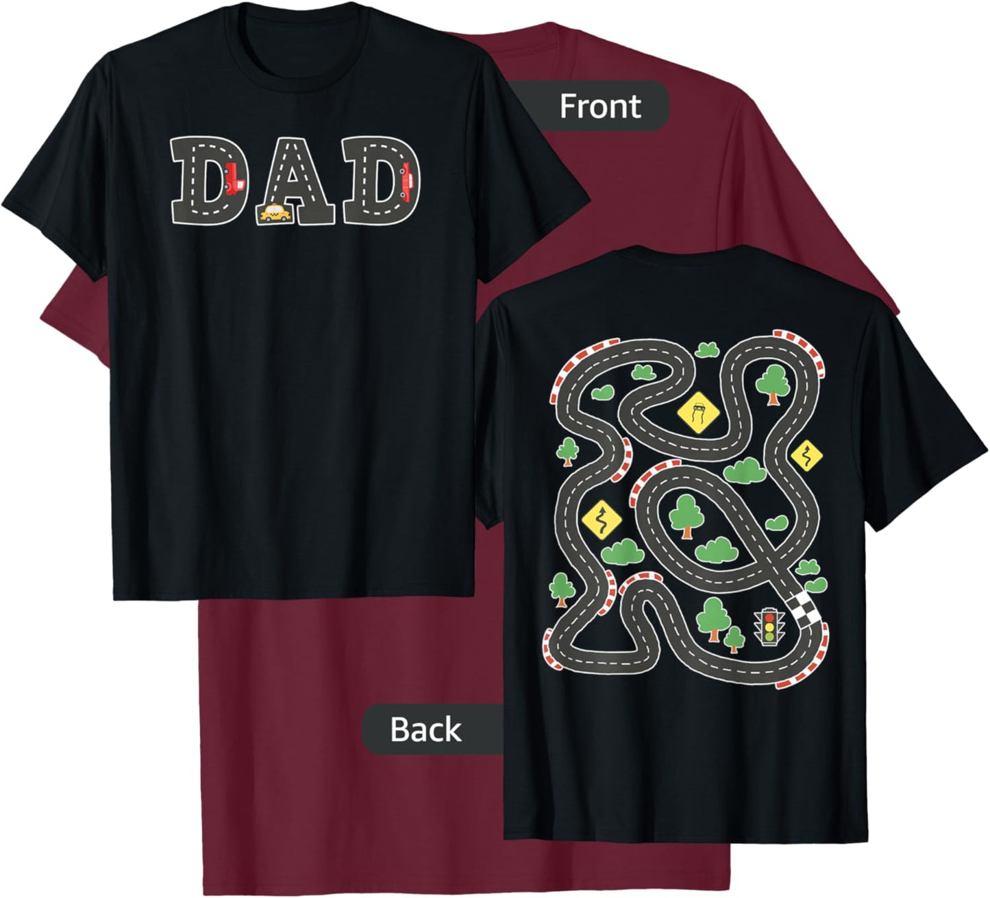 Cool Playmat Car Race Track On Back DAD Toddler T-Shirt - T-Shirt | Maroon