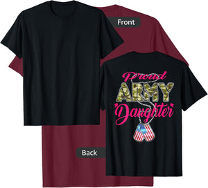 Proud Army Daughter US Flag Camo Dog Tags Military Child Men Women Kids T-Shirt - T-Shirt | Maroon