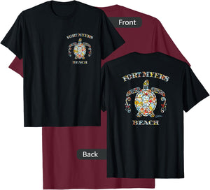 JCombs: Fort Myers Beach, Sea Turtle w/ Seashells (2-Sided) Women Girls Kids T-Shirt - T-Shirt | Maroon