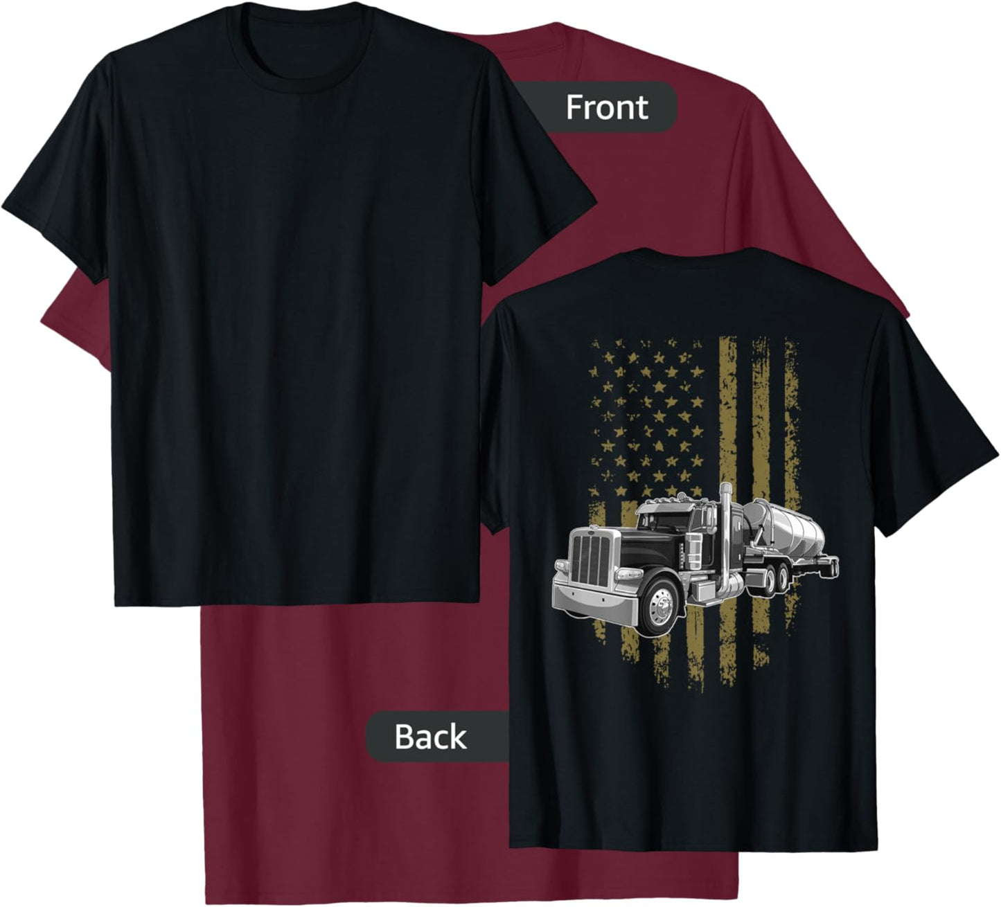 On Back- Big Rig Semi Trailer Truck Driver USA American Flag T-Shirt - T-Shirt | Maroon