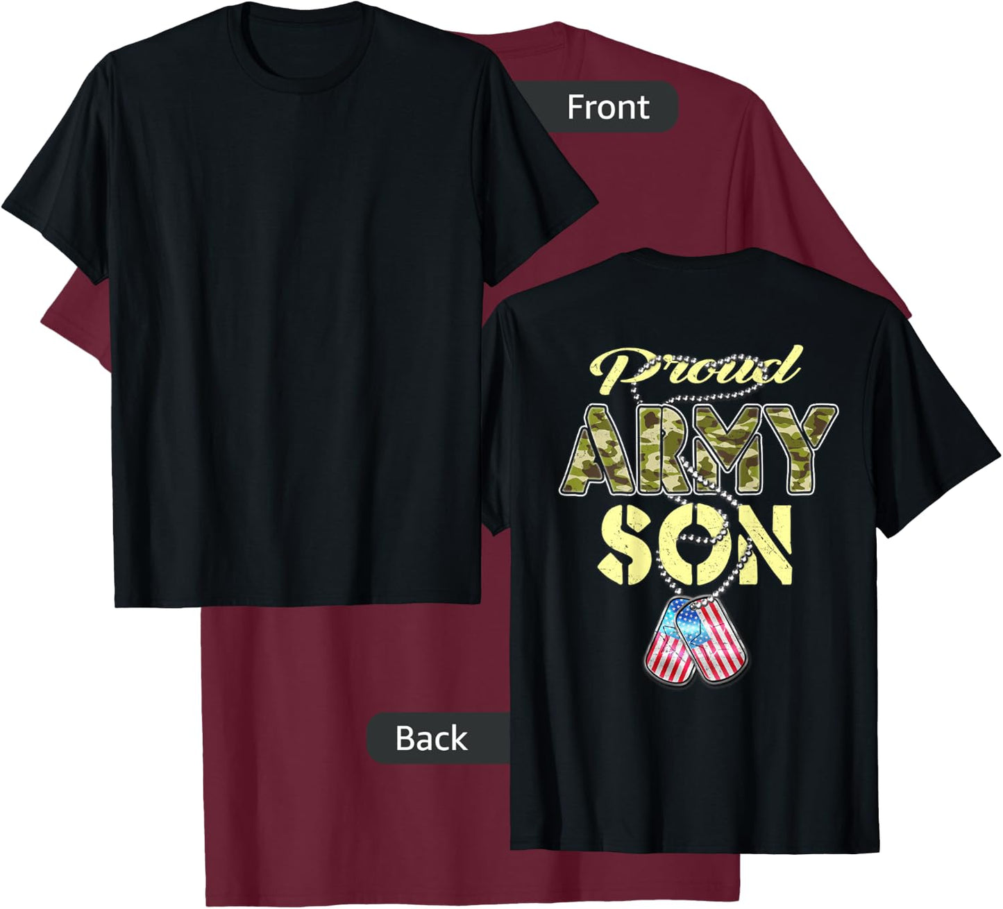 Proud Army Son US Flag Camo Dog Tags Pride Military Child T-Shirt - T-Shirt | Maroon