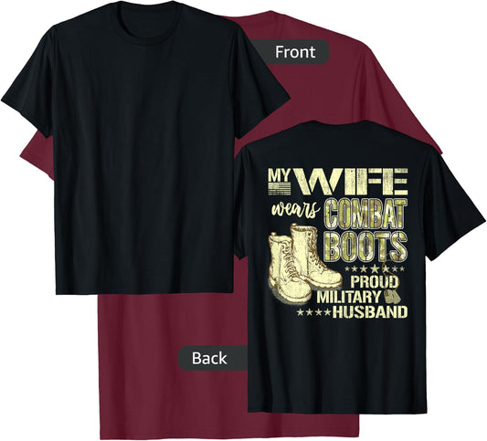 My Wife Wears Combat Boots Dog Tags Proud Military Husband Women T-Shirt - T-Shirt | Maroon