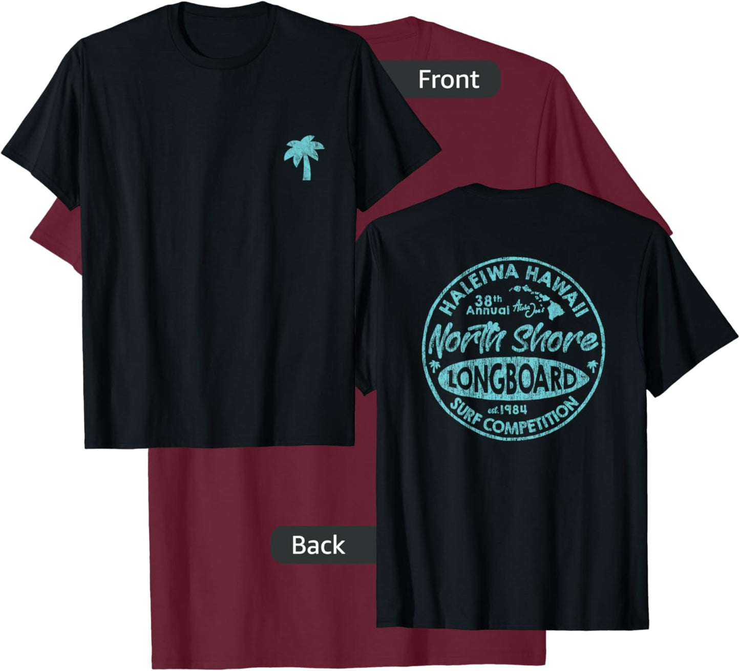 North Shore Haleiwa Hawaii Long Board Surf Vintage Style T-Shirt - T-Shirt | Maroon