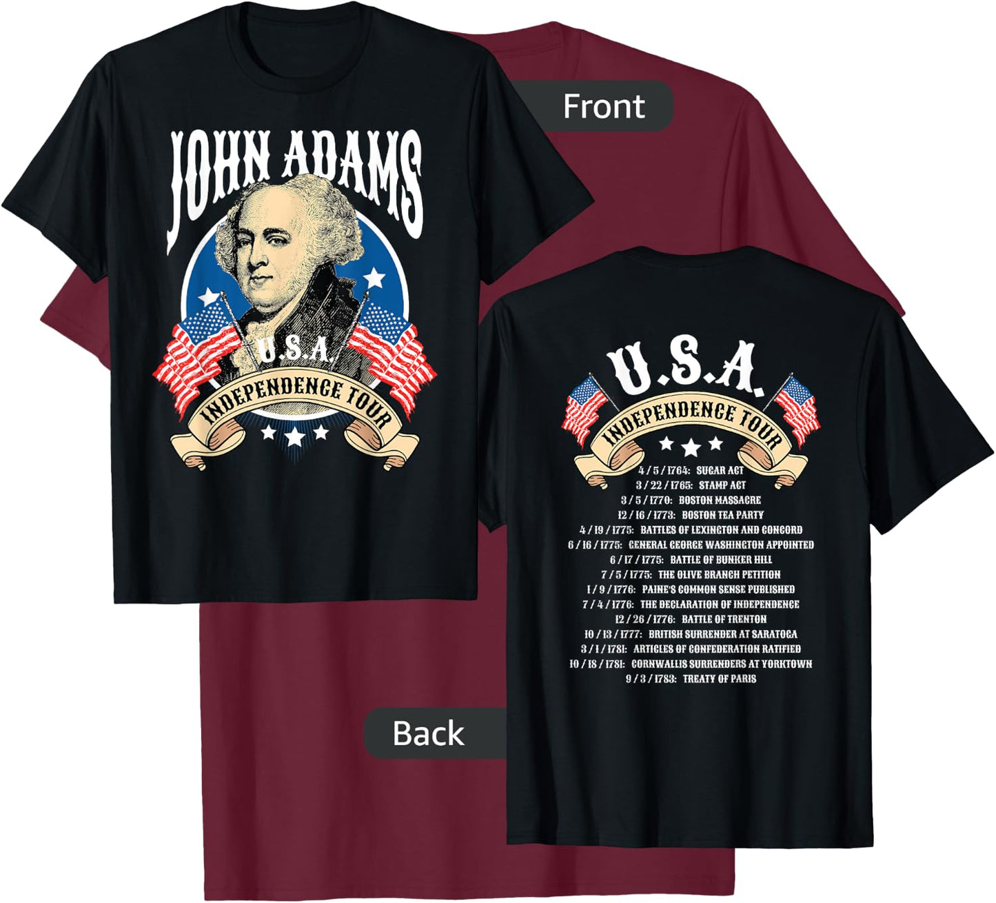 John Adams Shirt USA Independence Tour T-Shirt - T-Shirt | Maroon