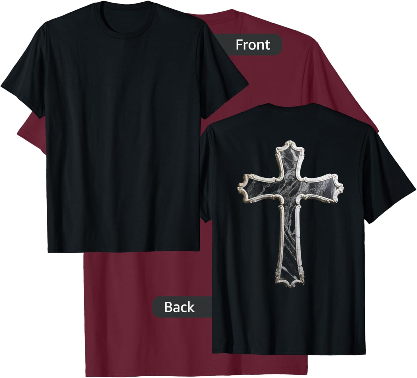 Large Crucifix Cross on Back Christian T-Shirt - T-Shirt | Maroon