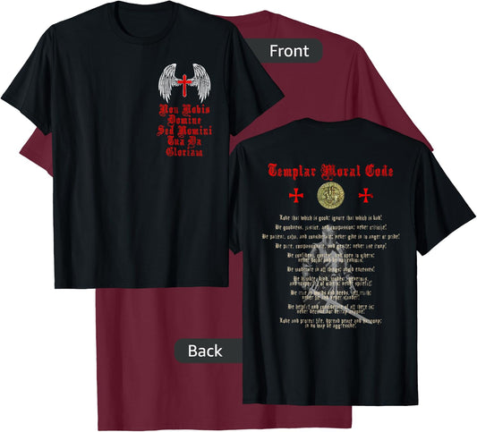 Knights Templar Moral Code Holy Cross Wings Red Crusader T-Shirt - T-Shirt | Maroon