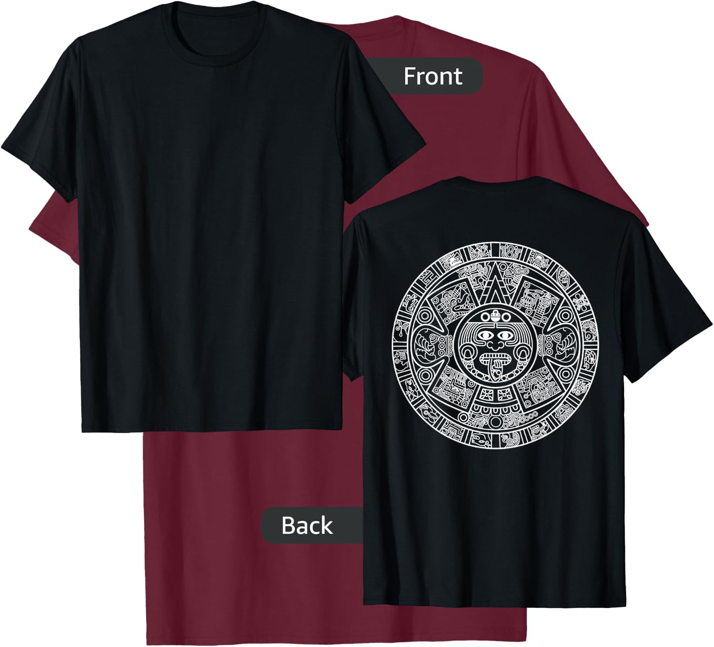 Aztec Calendar - Mexica Mayan Sun Stone Symbol Back Print T-Shirt - T-Shirt | Maroon