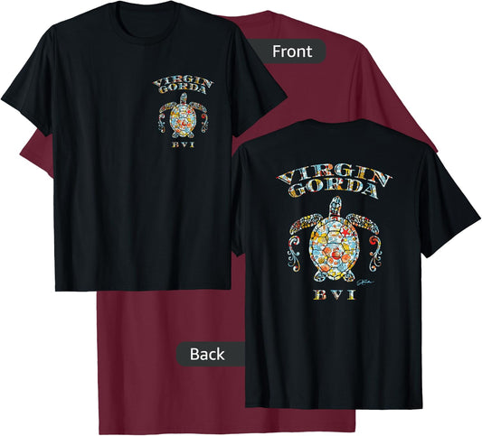JCombs: Virgin Gorda, BVI, Sea Turtle w/ Seashells (2-Sided) T-Shirt - T-Shirt | Maroon