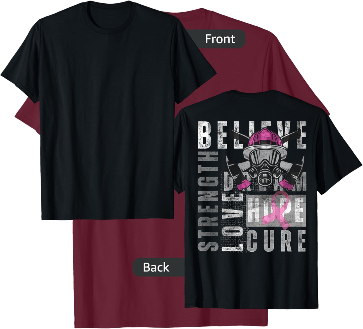 Tackle Breast Cancer Pink Ribbon firefighter Side back Retro T-Shirt - T-Shirt | Maroon