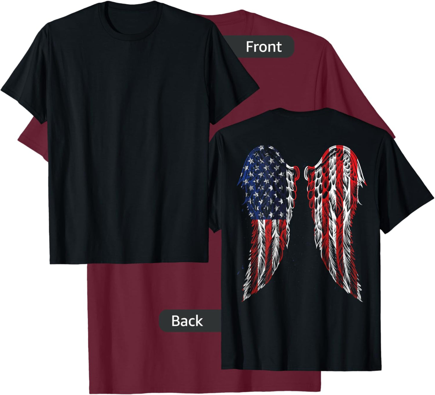 Angel Wings American Flag Patriotic USA on The Back T-Shirt - T-Shirt | Maroon