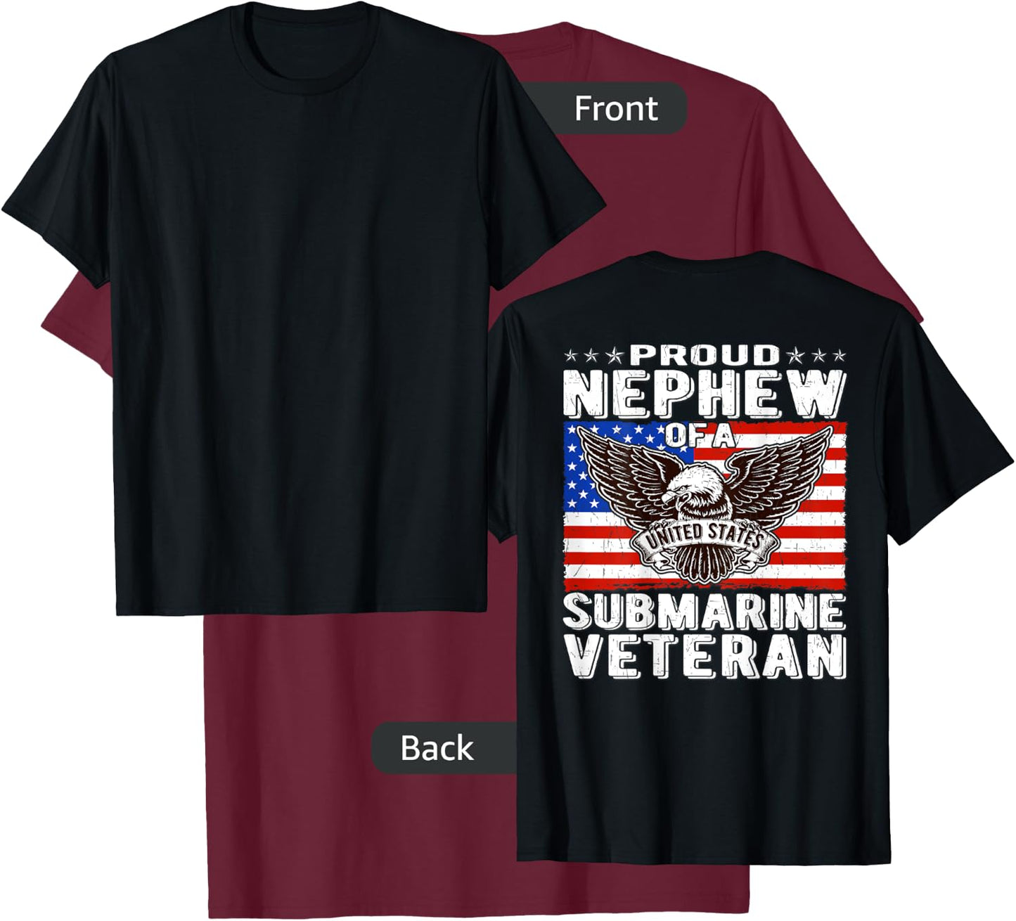 Proud Nephew Of Submarine Veteran Patriotic Military Family Kids Men T-Shirt - T-Shirt | Maroon