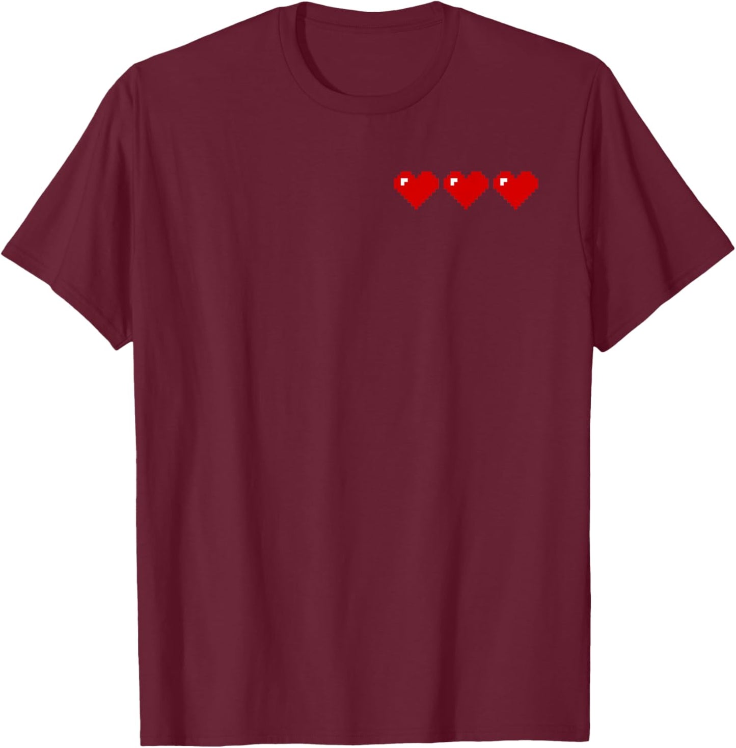 Retro Pixel Hearts T-Shirt - T-Shirt | Maroon