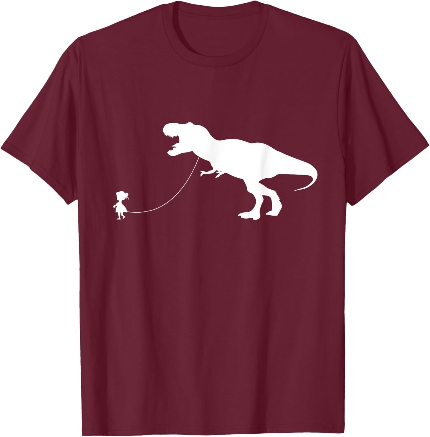 Girl Walking Pet TRex Dinosaur Pet Tyrannosaurus Rex T-Shirt - T-Shirt | Maroon